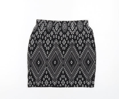New Look Womens Black Geometric Polyester A-Line Skirt Size 10