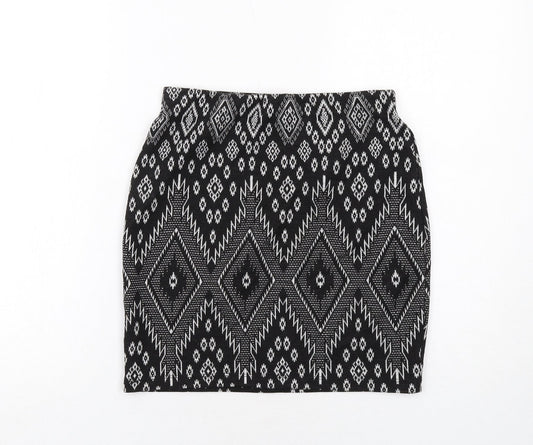 New Look Womens Black Geometric Polyester A-Line Skirt Size 10