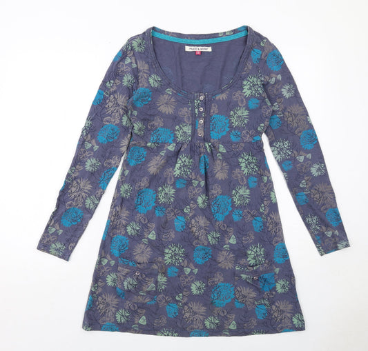 Mudd & Water Womens Purple Floral Viscose A-Line Size 8 Round Neck Pullover