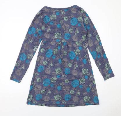 Mudd & Water Womens Purple Floral Viscose A-Line Size 8 Round Neck Pullover