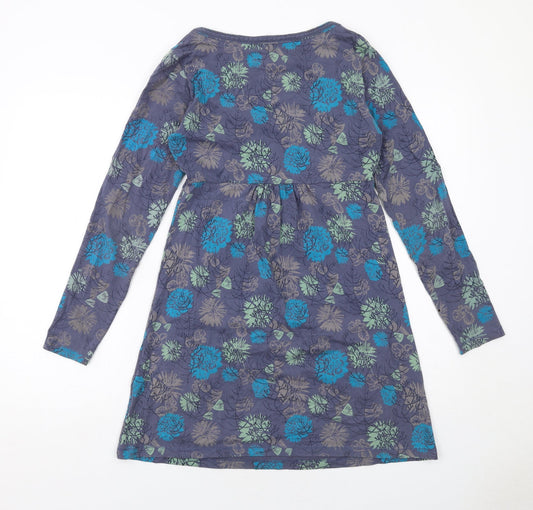 Mudd & Water Womens Purple Floral Viscose A-Line Size 8 Round Neck Pullover