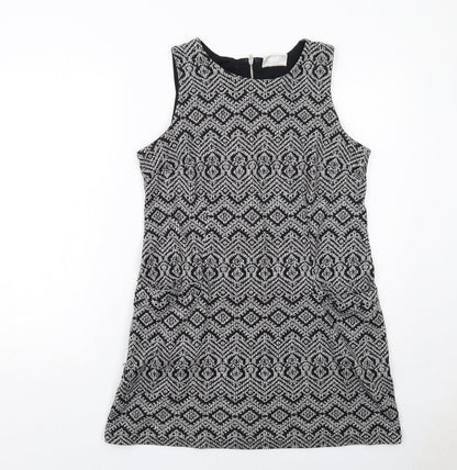 Wallis Womens Black Geometric Polyester Shift Size 12 Round Neck Zip
