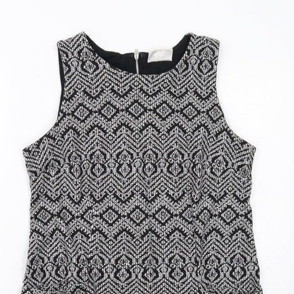 Wallis Womens Black Geometric Polyester Shift Size 12 Round Neck Zip