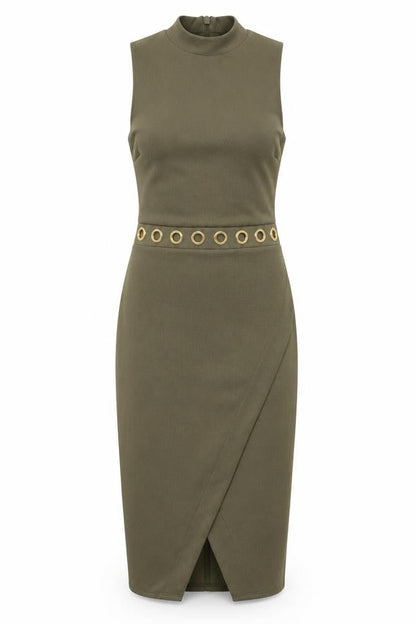Miss Selfridge Womens Green Polyester Bodycon Size 4 Round Neck Zip