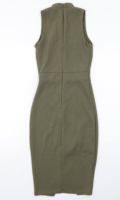 Miss Selfridge Womens Green Polyester Bodycon Size 4 Round Neck Zip
