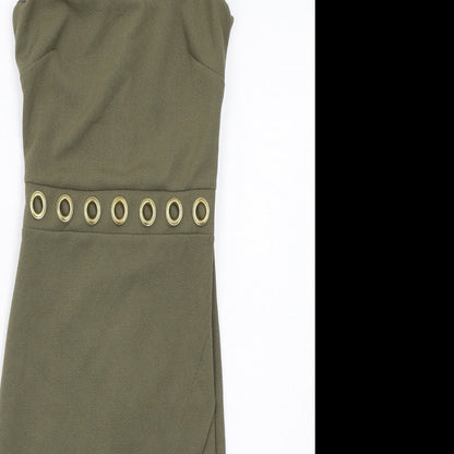 Miss Selfridge Womens Green Polyester Bodycon Size 4 Round Neck Zip
