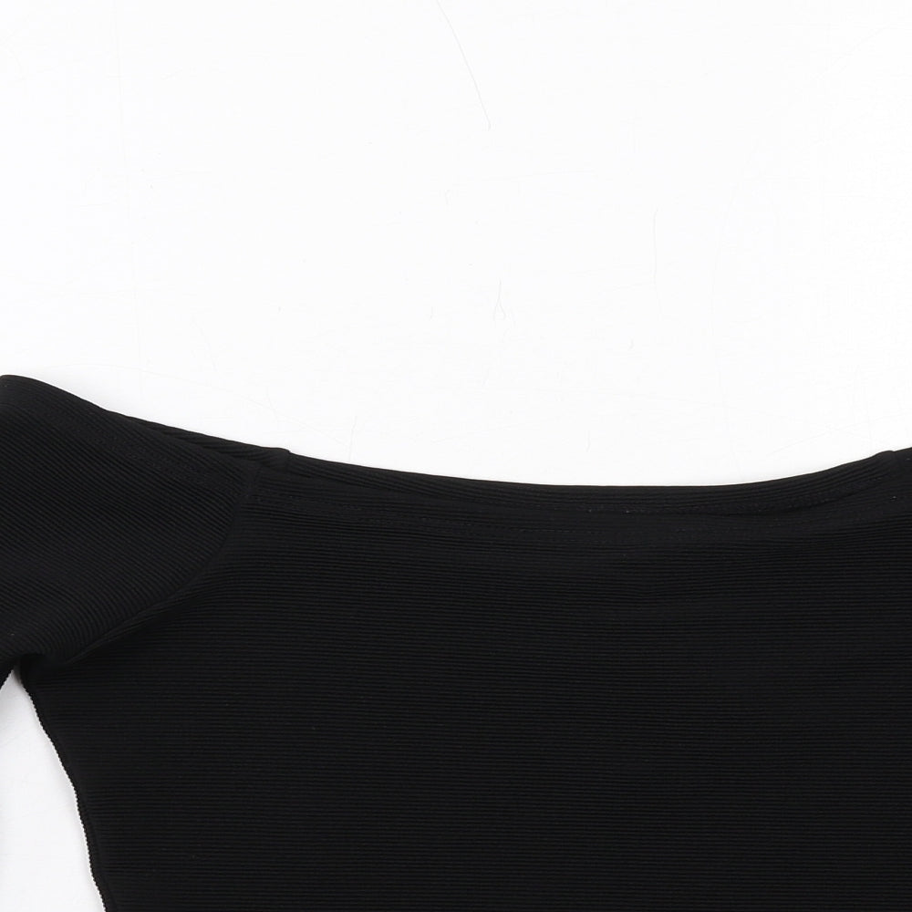 Miss Selfridge Womens Black Polyester Basic Blouse Size 8 Off the Shoulder - Flute Sleeve