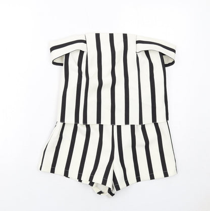 Topshop Womens White Striped Polyester Playsuit One-Piece Size 4 Zip