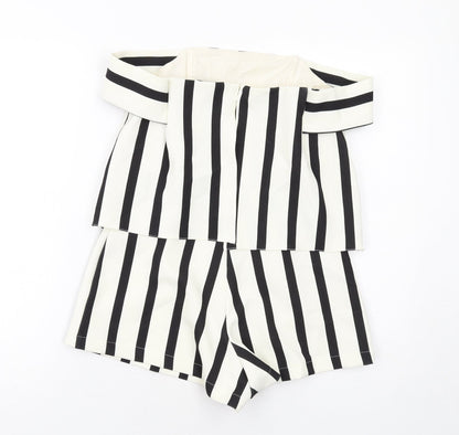 Topshop Womens White Striped Polyester Playsuit One-Piece Size 4 Zip