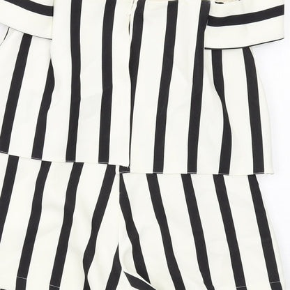 Topshop Womens White Striped Polyester Playsuit One-Piece Size 4 Zip