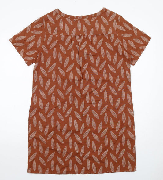 EWM Womens Brown Geometric Cotton A-Line Size 12 V-Neck Pullover