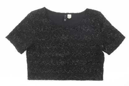 Divided by H&M Womens Black Geometric Polyester Cropped T-Shirt Size M Round Neck
