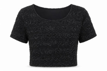 Divided by H&M Womens Black Geometric Polyester Cropped T-Shirt Size M Round Neck