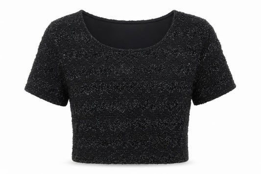 Divided by H&M Womens Black Geometric Polyester Cropped T-Shirt Size M Round Neck