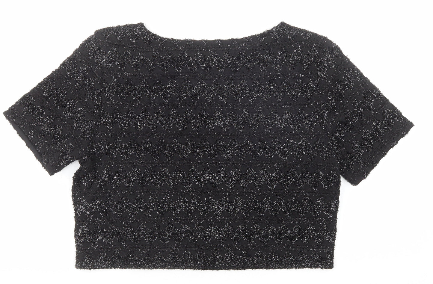 Divided by H&M Womens Black Geometric Polyester Cropped T-Shirt Size M Round Neck