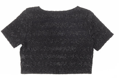 Divided by H&M Womens Black Geometric Polyester Cropped T-Shirt Size M Round Neck