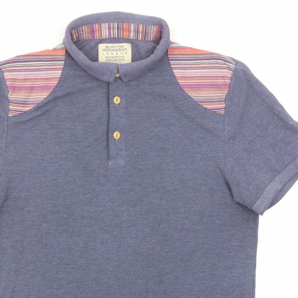 Burton Mens Blue Cotton Polo Size S Collared Button