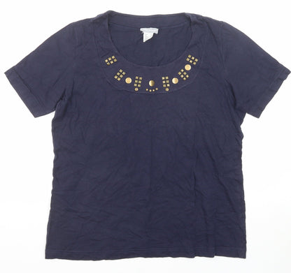 Pure Wear Womens Blue Cotton Basic Blouse Size 16 Round Neck