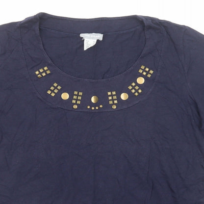 Pure Wear Womens Blue Cotton Basic Blouse Size 16 Round Neck
