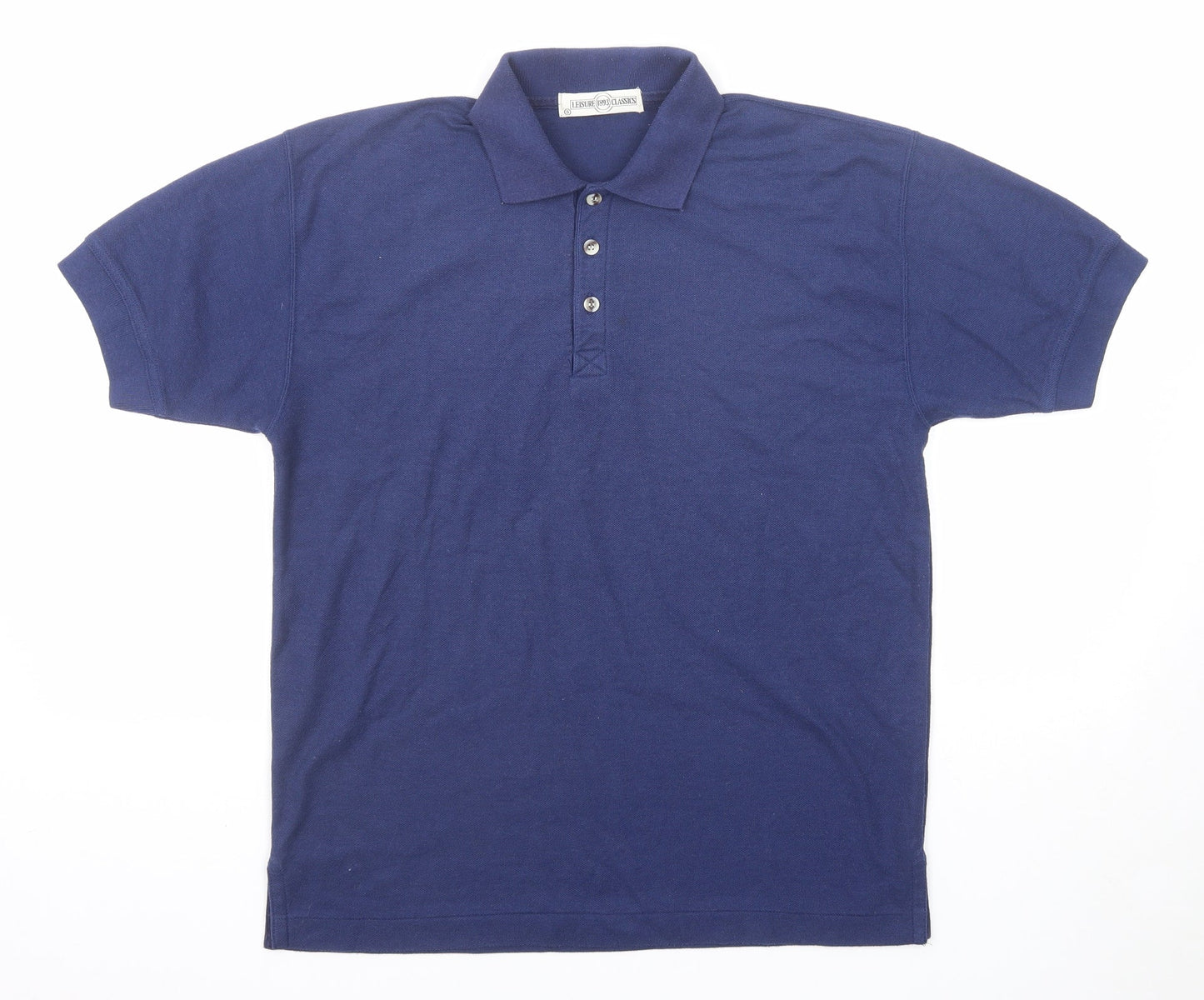 Leisure Classics Mens Blue Polyester Polo Size S Collared Button