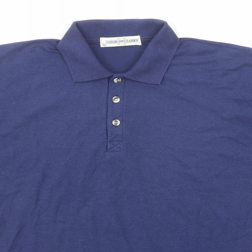 Leisure Classics Mens Blue Polyester Polo Size S Collared Button
