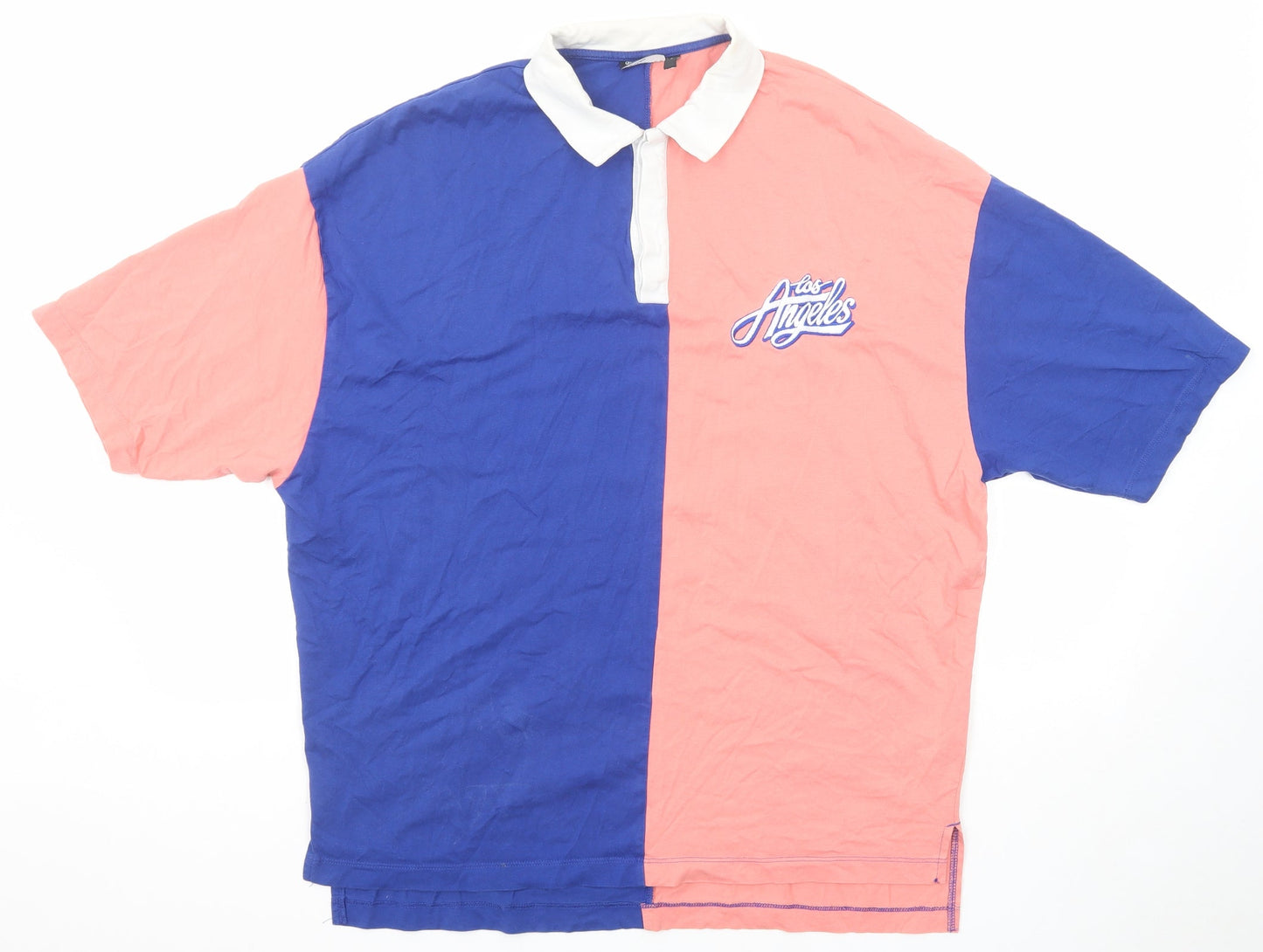 ASOS Mens Pink Colourblock Cotton Polo Size M Collared Button - Los Angeles