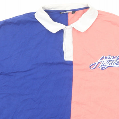 ASOS Mens Pink Colourblock Cotton Polo Size M Collared Button - Los Angeles