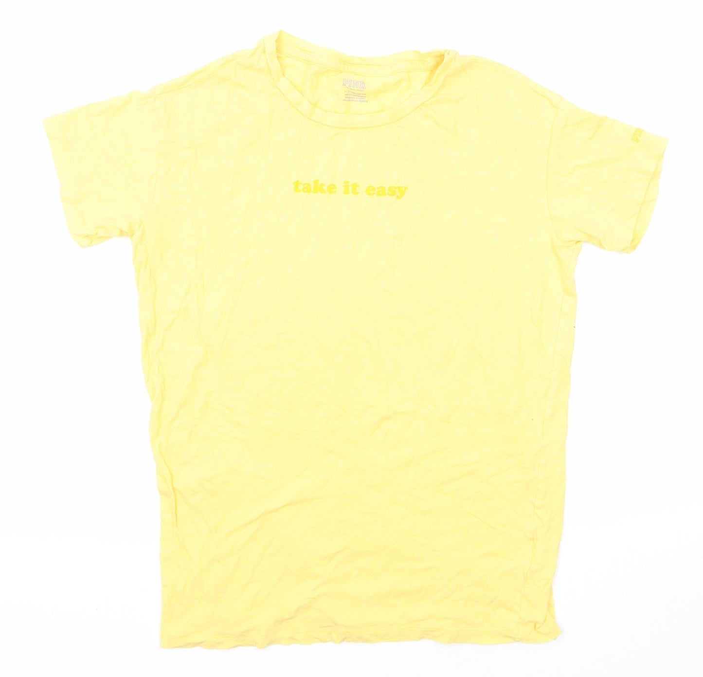 Womens UK Size XS PINK Yellow Basic T-Shirt