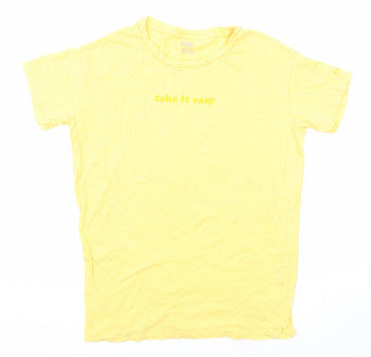 Womens UK Size XS PINK Yellow Basic T-Shirt