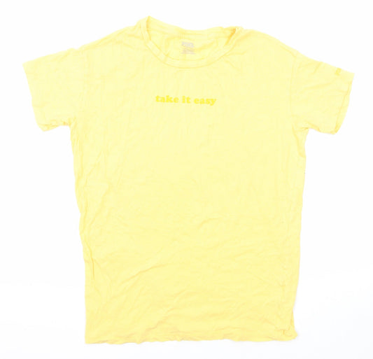 Womens UK Size XS PINK Yellow Basic T-Shirt