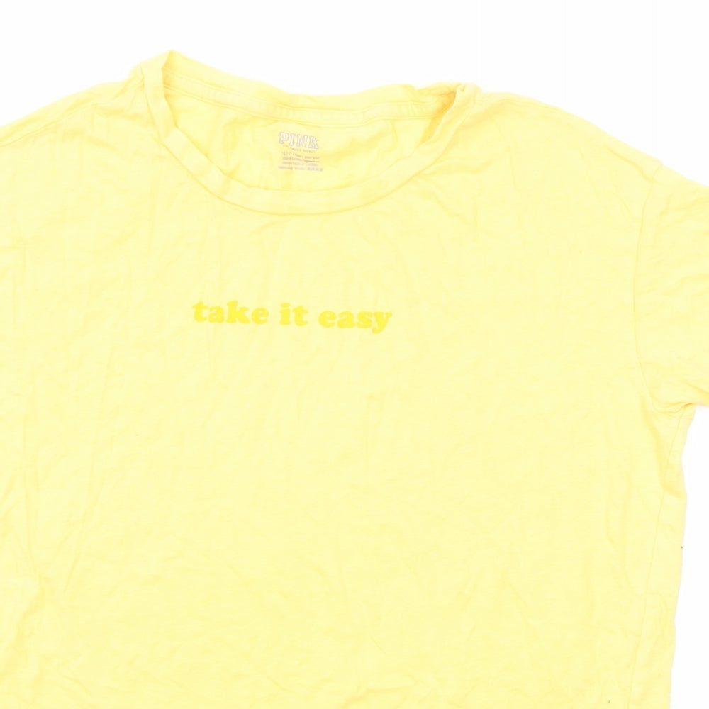 Womens UK Size XS PINK Yellow Basic T-Shirt