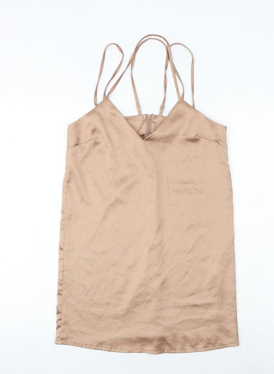 Missguided Womens Brown Polyester Slip Dress Size 6 V-Neck Zip