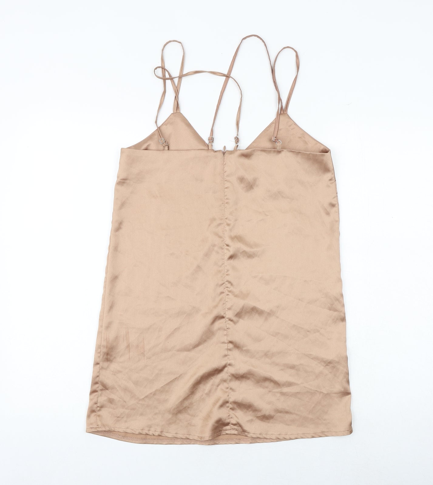 Missguided Womens Brown Polyester Slip Dress Size 6 V-Neck Zip