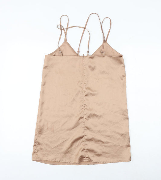 Missguided Womens Brown Polyester Slip Dress Size 6 V-Neck Zip