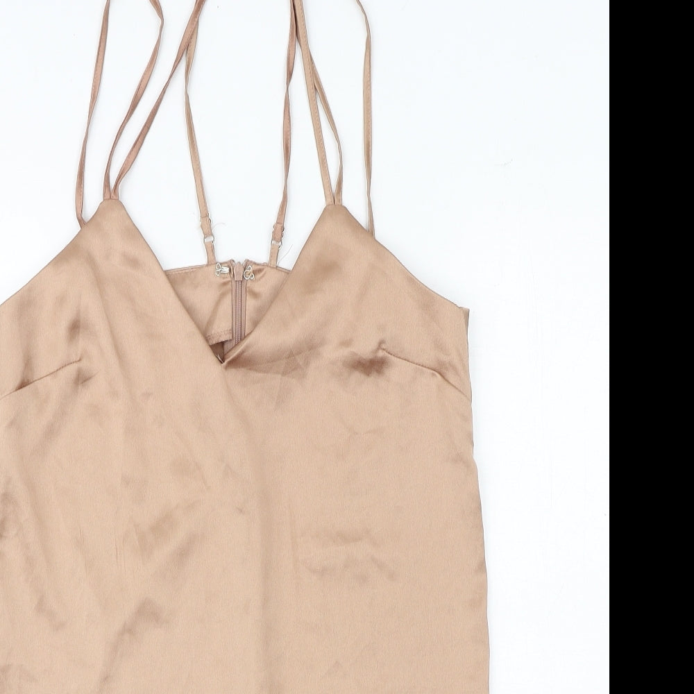Missguided Womens Brown Polyester Slip Dress Size 6 V-Neck Zip
