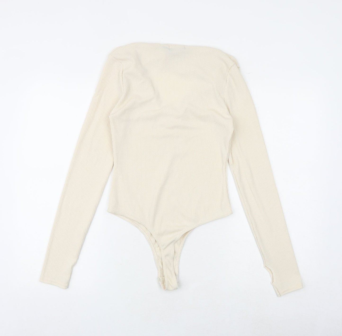 PRETTYLITTLETHING Womens Beige Polyester Bodysuit One-Piece Size 10 Snap