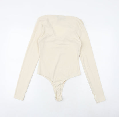 PRETTYLITTLETHING Womens Beige Polyester Bodysuit One-Piece Size 10 Snap