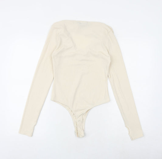 PRETTYLITTLETHING Womens Beige Polyester Bodysuit One-Piece Size 10 Snap