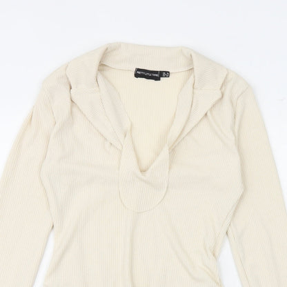 PRETTYLITTLETHING Womens Beige Polyester Bodysuit One-Piece Size 10 Snap