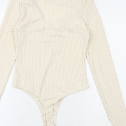 PRETTYLITTLETHING Womens Beige Polyester Bodysuit One-Piece Size 10 Snap