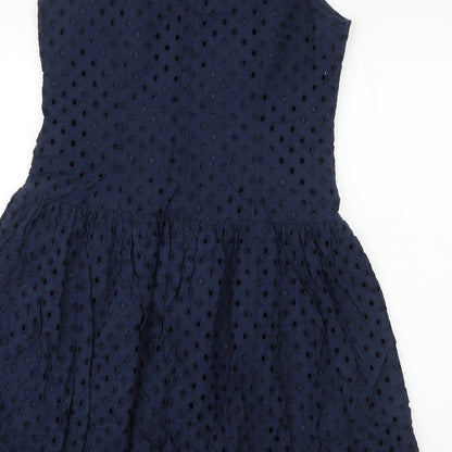 Nine West Womens Blue Geometric Polyester Skater Dress Size 8 Round Neck Zip