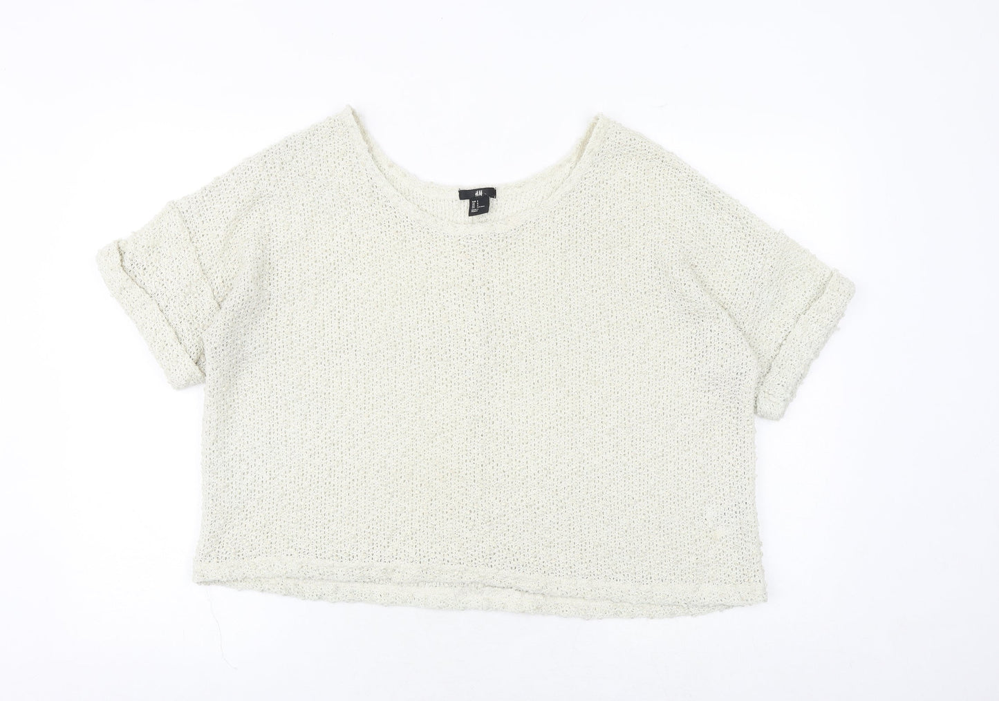 H&M Womens Beige Polyester Basic Blouse Size S Boat Neck