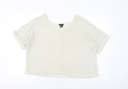 H&M Womens Beige Polyester Basic Blouse Size S Boat Neck