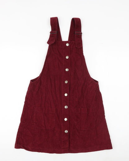 Cooperative Womens Red 100% Cotton Pinafore/Dungaree Dress Size S Square Neck Button