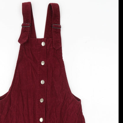 Cooperative Womens Red 100% Cotton Pinafore/Dungaree Dress Size S Square Neck Button