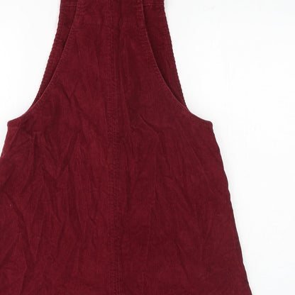 Cooperative Womens Red 100% Cotton Pinafore/Dungaree Dress Size S Square Neck Button