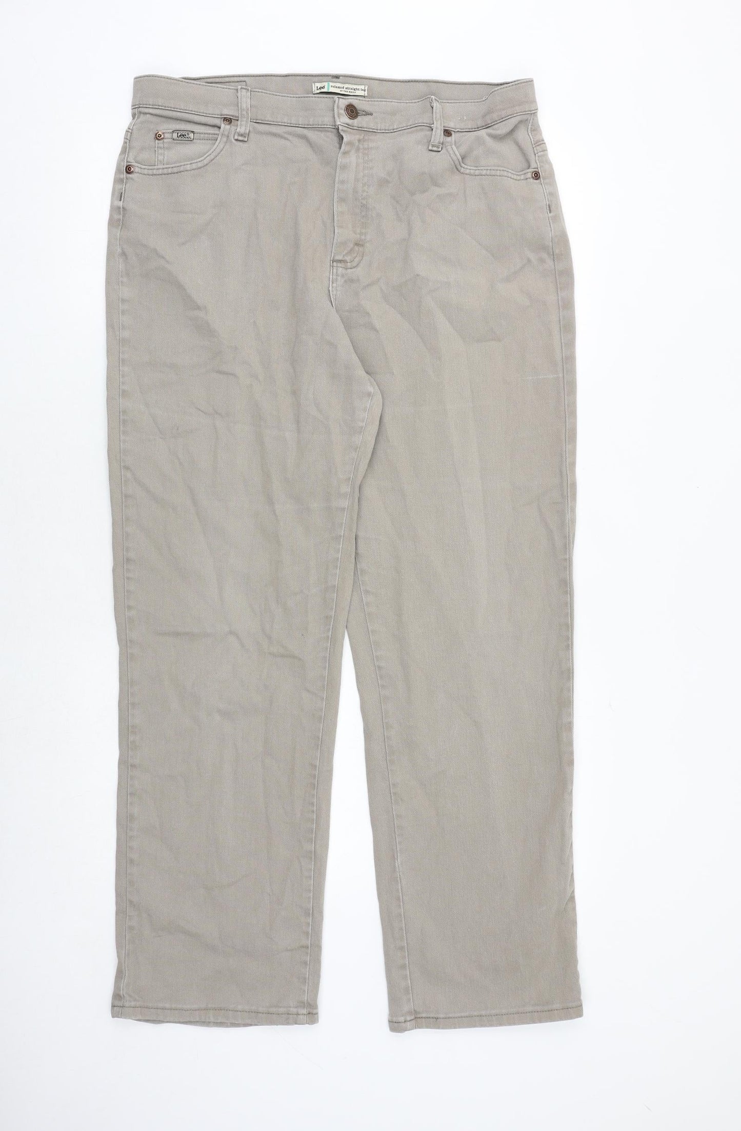 Lee Mens Beige Cotton Straight Jeans Size 35 in Relaxed Zip