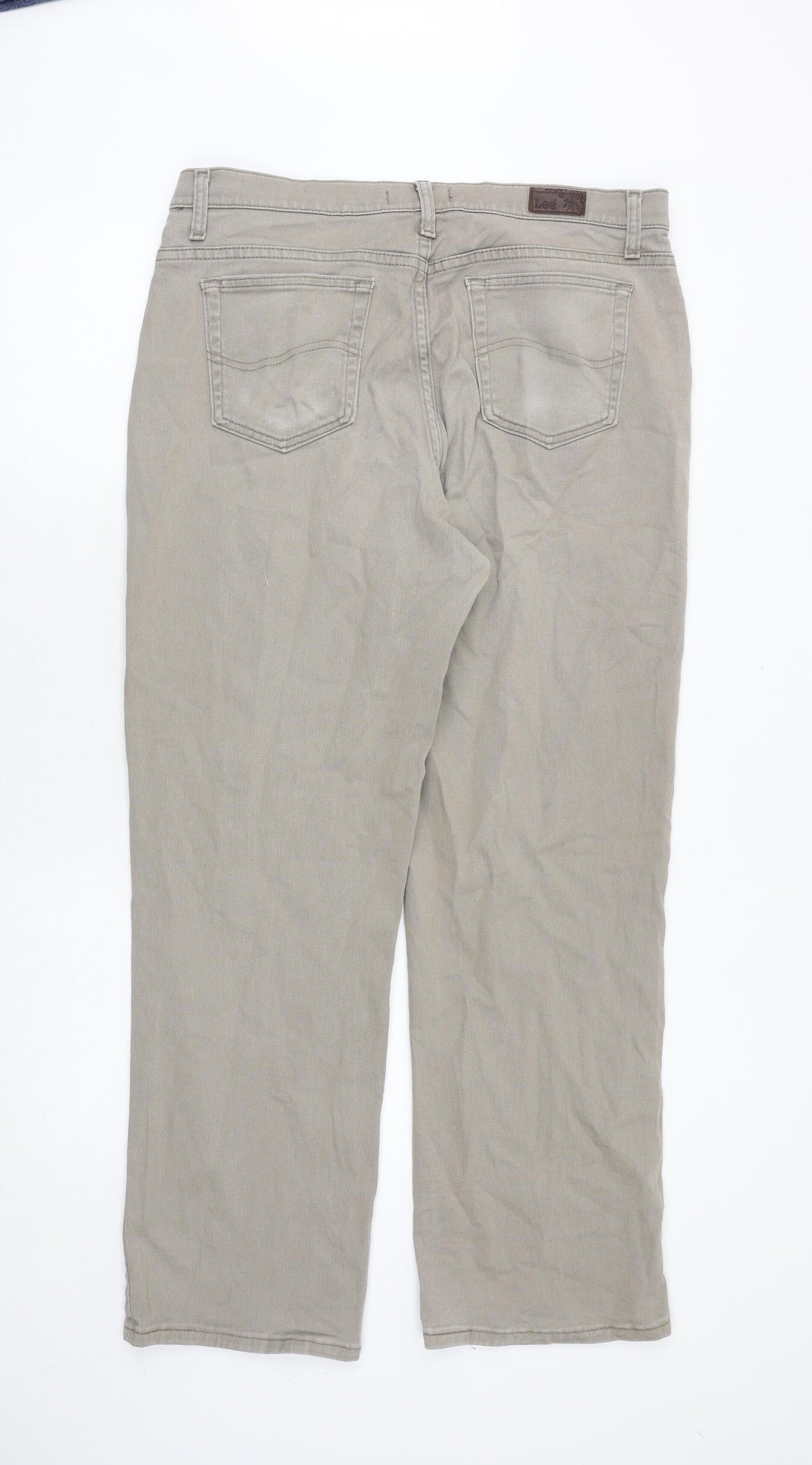 Lee Mens Beige Cotton Straight Jeans Size 35 in Relaxed Zip