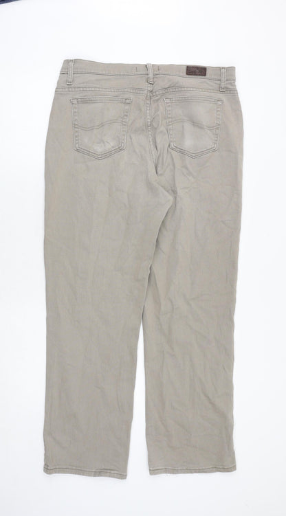 Lee Mens Beige Cotton Straight Jeans Size 35 in Relaxed Zip