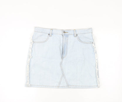 Dr. Denim Womens Blue Cotton A-Line Skirt Size L Zip